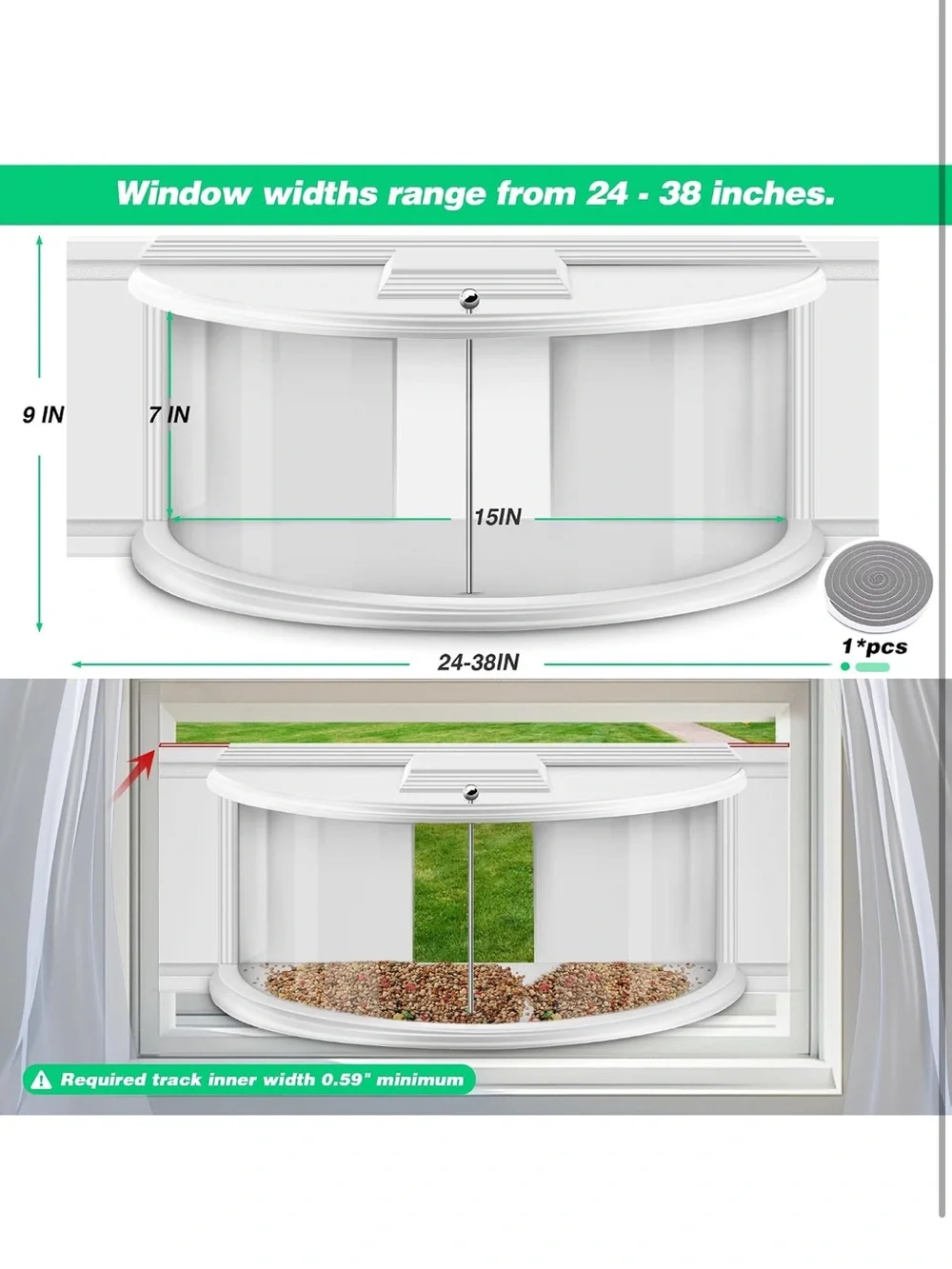 180° Indoor Window Bird Feeder Adjustable 27–38” Insert Bird Watching Feeder |